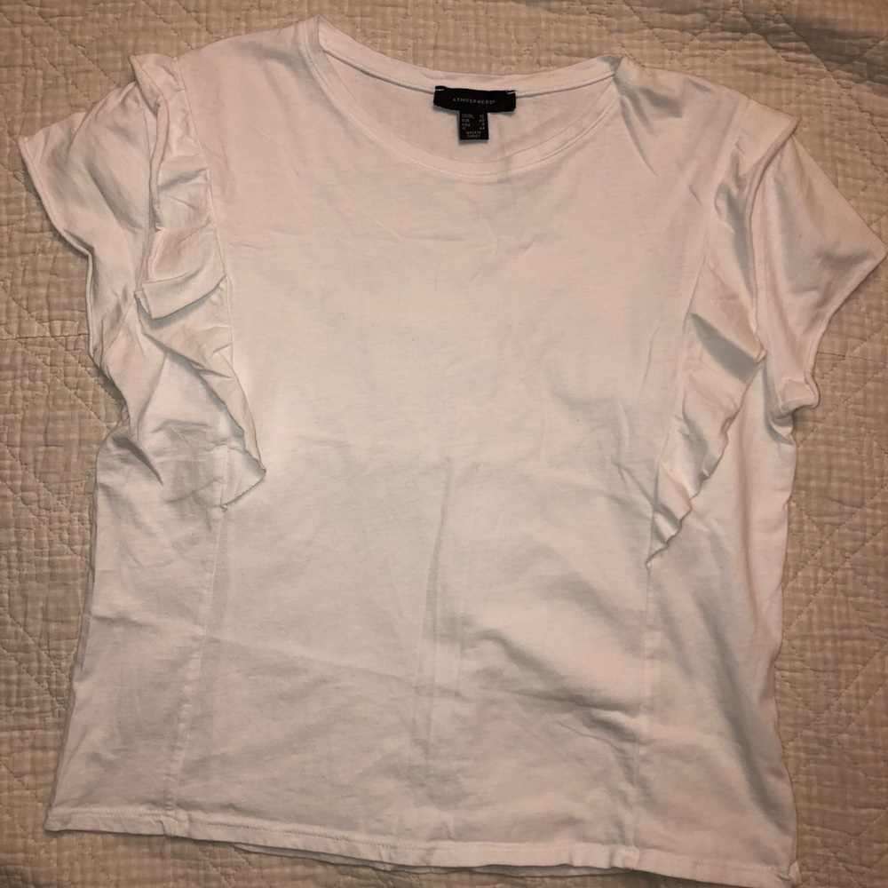 Atmosphere: White ruffle short sleeved top